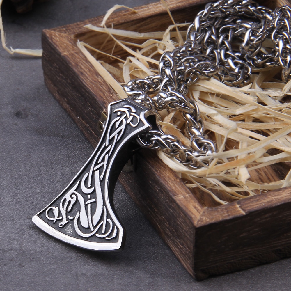 Stainless Steel Thor Hammer Viking Axe Perun Pendant Necklaces Viking ...