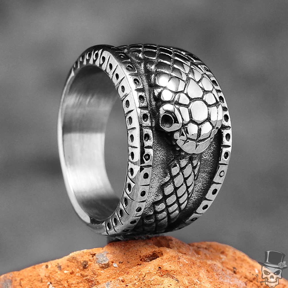 Ouroboros Snake Stainless Steel Ring, Silver